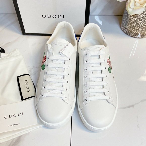 NEW Gucci Ace Womens Embroidered Tennis Sneakers White Blue Leather EU 38 US 8 - Picture 2 of 10